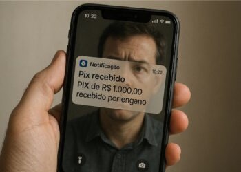 Uma tela mostrando uma mensagem de Pix recebido por engano