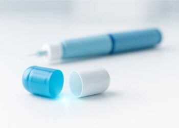 Pílula contra obesidade meio azul e branca