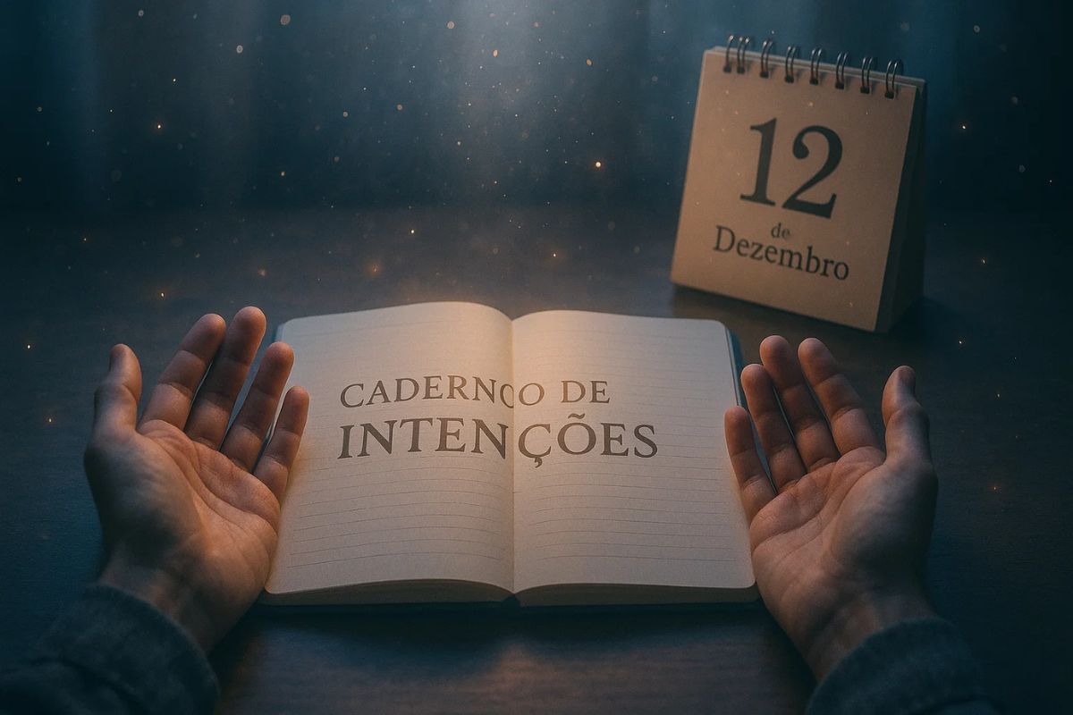 Uma pessoa em frente ao caderno se prepara para o Portal 12/12