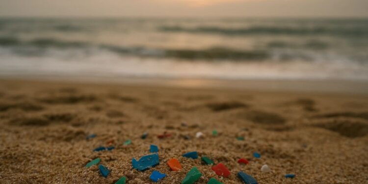 Imagem de areia em uma das praias com microplástico