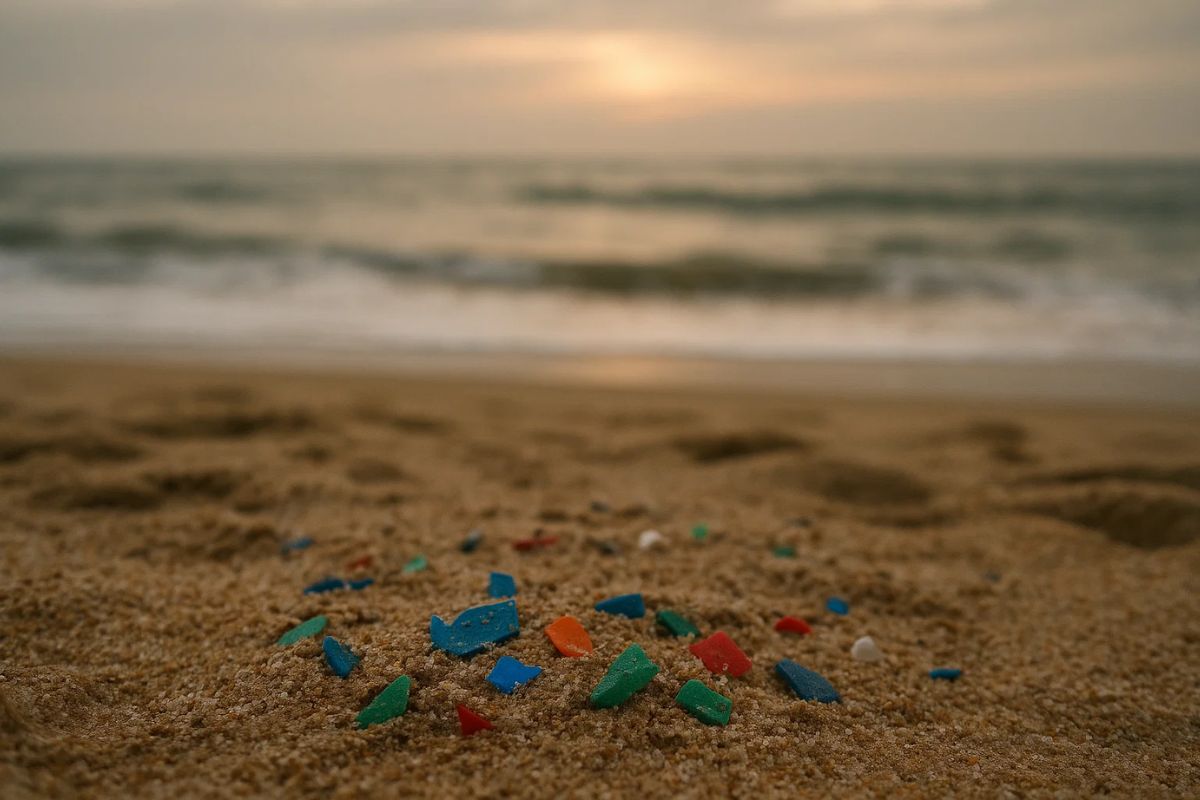 Imagem de areia em uma das praias com microplástico