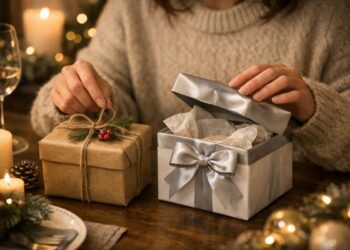 Uma pessoa abrindo dois pacotes de presentes