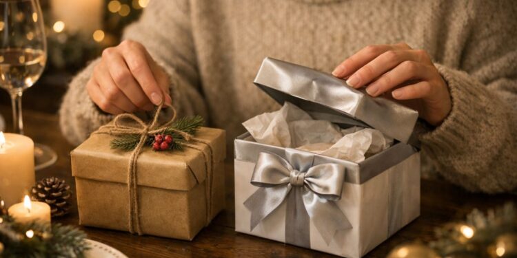 Uma pessoa abrindo dois pacotes de presentes