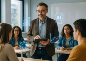 Professor na sala de aula com IA