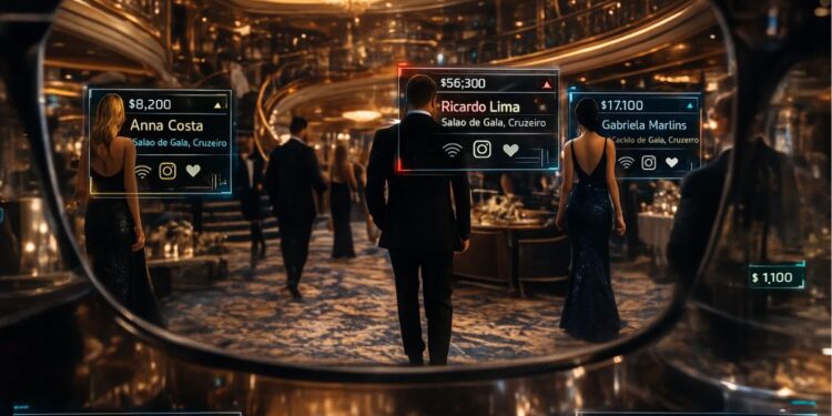 Imagem de um Ray-Ban Meta contendo informações de pessoas em um cruzeiro