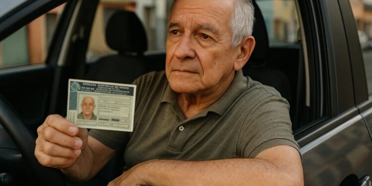 Um senhor segura seu documento sem direito à renovação automática da CNH