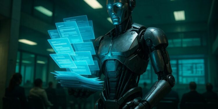 Robô com papéis digitais do serviço público