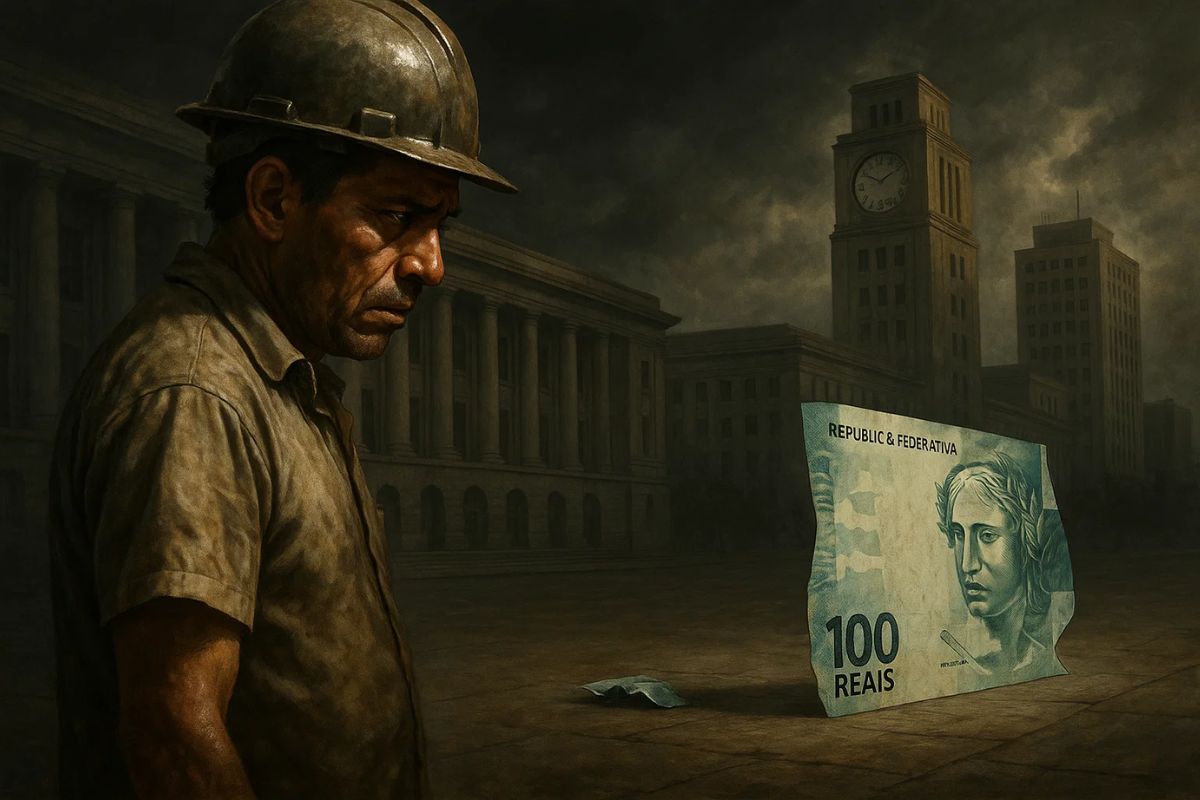 Um rapaz olhando uma nota de R$ 100 do salário mínimo 2026