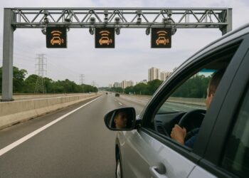 Um carro passando pelo sistema free flow