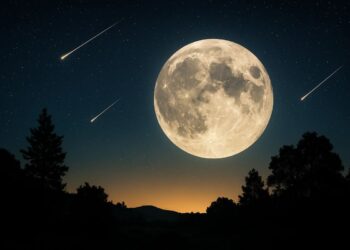 Super lua, ao lado, passam meteoros