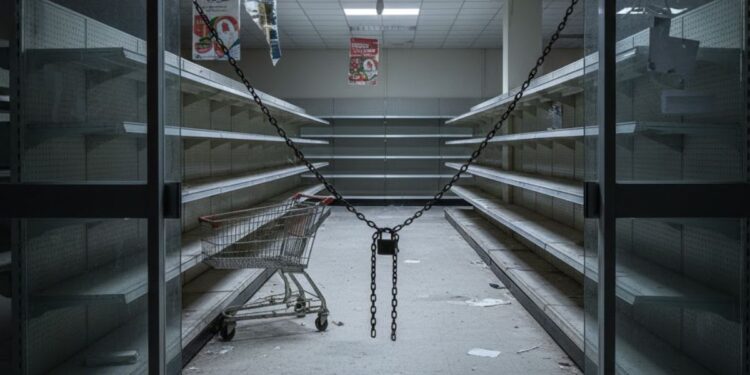 Supermercado fechado e vazio