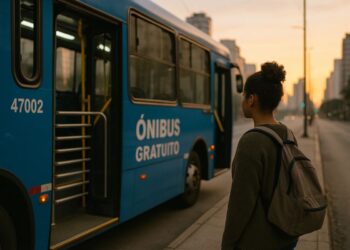 Uma pessoa pegando o ônibus do serviço Tarifa ZERO