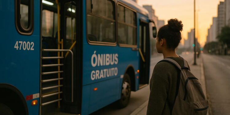 Uma pessoa pegando o ônibus do serviço Tarifa ZERO