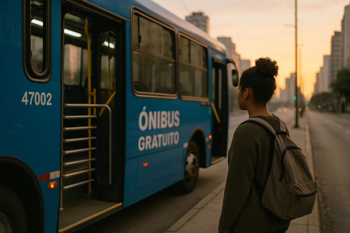 Uma pessoa pegando o ônibus do serviço Tarifa ZERO
