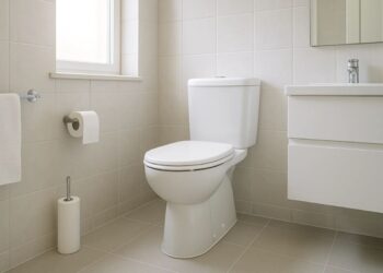 Um banheiro com tampa do vaso fechado