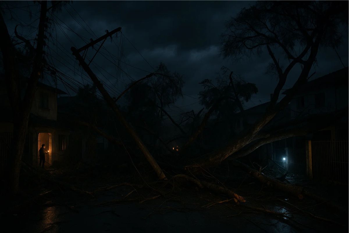 Imagens de árvores caídas na rua após Vendaval em SP