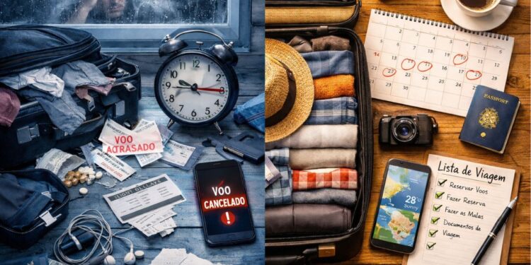 Imagem de uma viajem bem e mal planejada
