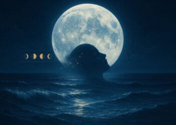 Imagem noturna no mar, mostrando as fases da lua