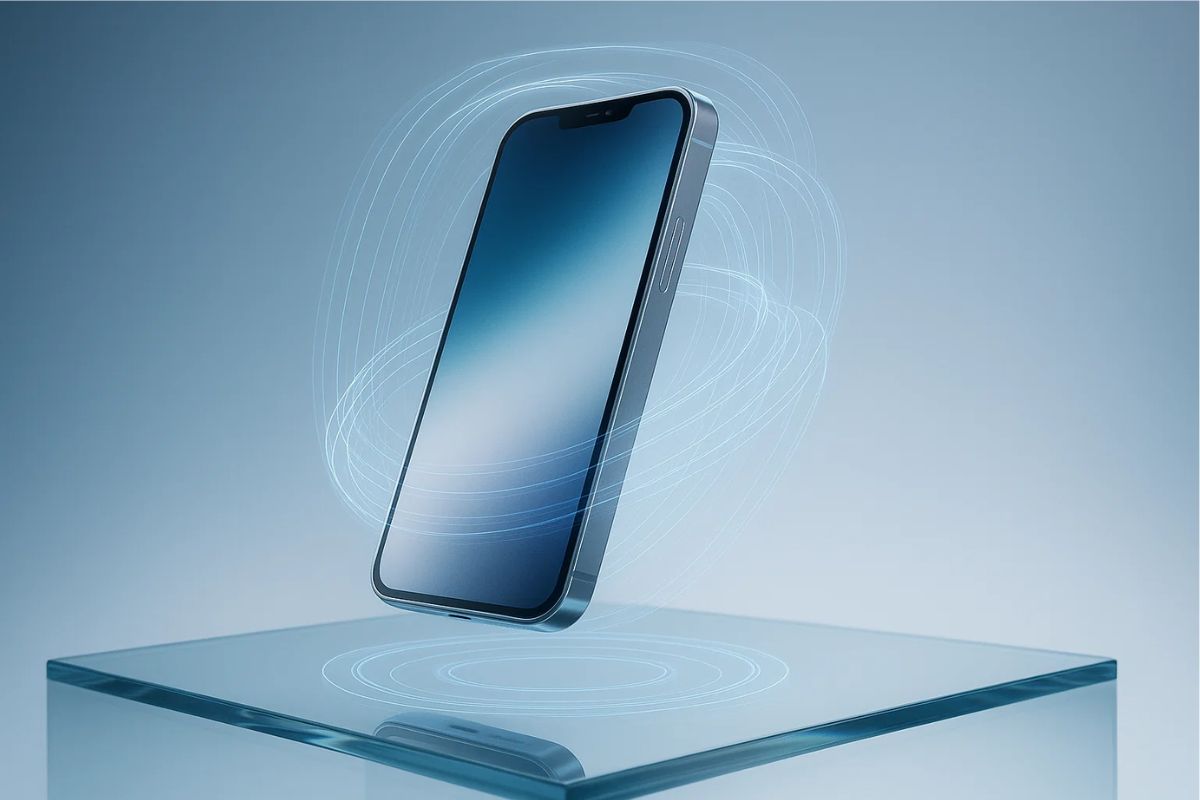 Um celular flutuando sem capinha