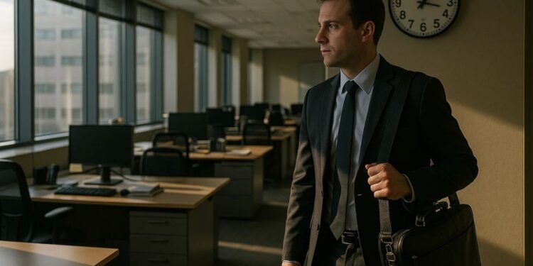 Um rapaz que foi demitido por justa causa no escritório da empresa