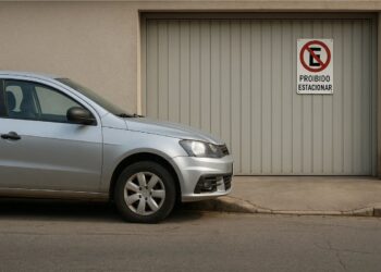 Um carro após estacionar em frente à garagem