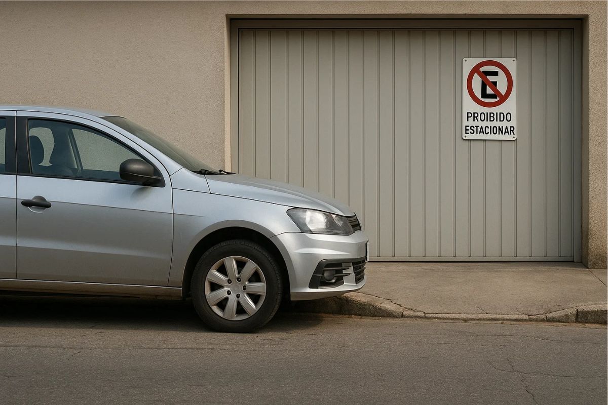 Um carro após estacionar em frente à garagem