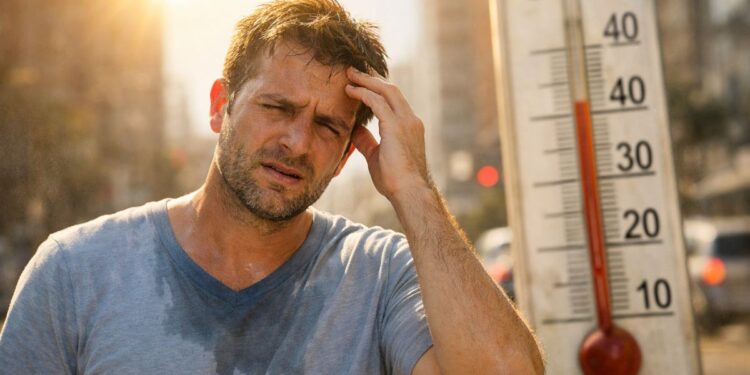 Uma pessoa com calor sentindo obnubilação
