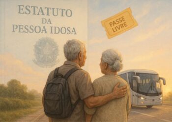 Um casal de idosos usufruindo do direito de passagem gratuita