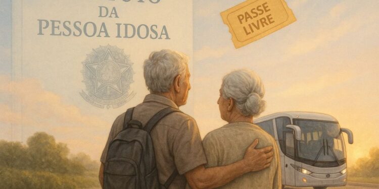 Um casal de idosos usufruindo do direito de passagem gratuita