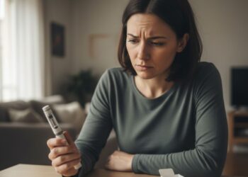 Uma mulher usando remédio para diabetes