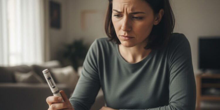 Uma mulher usando remédio para diabetes