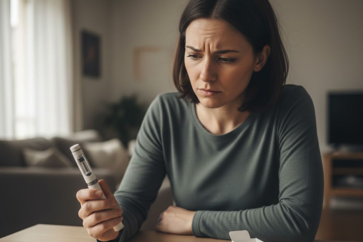 Uma mulher usando remédio para diabetes