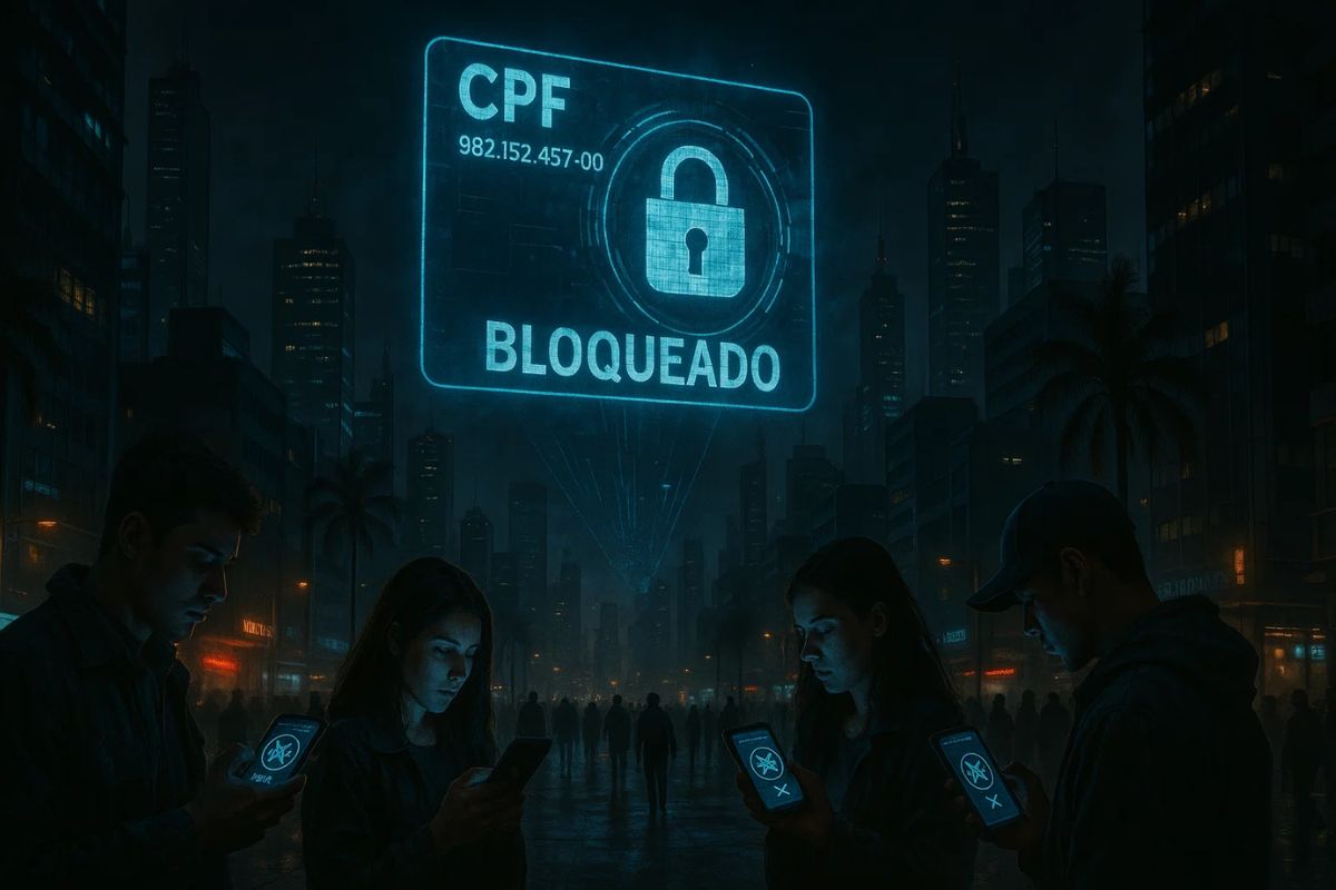 Uma ferramental de exclusão de CPF mostra no holograma o CPF bloqueado por saúde mental