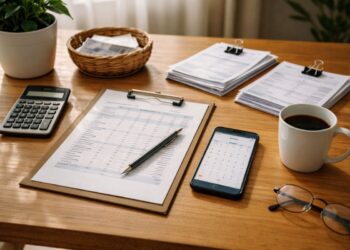 Mesa com planejamento para o 5º dia útil de janeiro