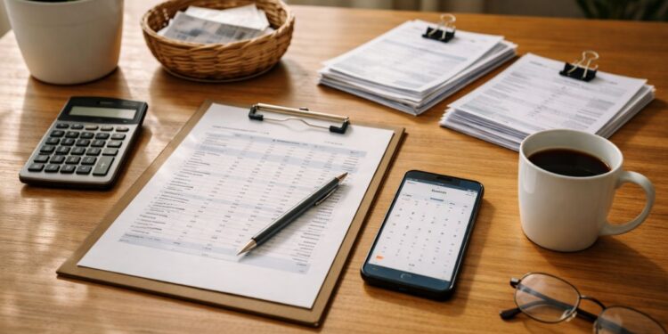 Mesa com planejamento para o 5º dia útil de janeiro