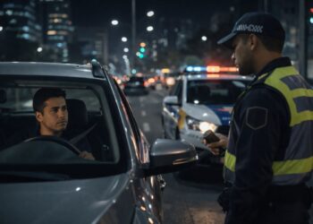 Um guarda fazendo uma Abordagem de Trânsito