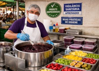 Um homem mexendo o açaí