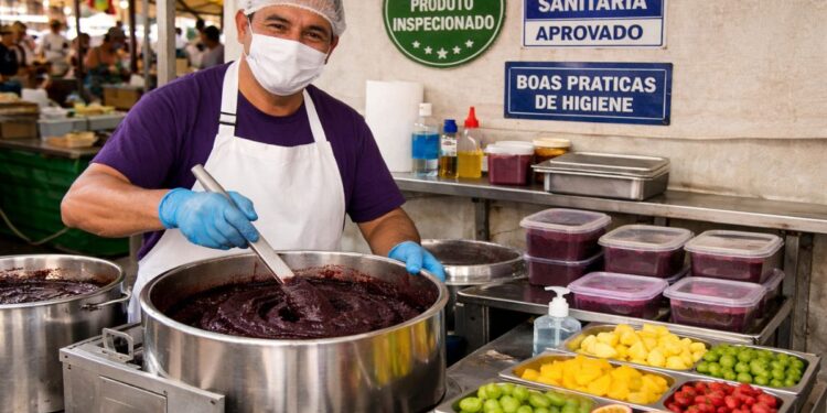 Um homem mexendo o açaí
