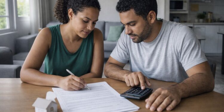 Um casal fazendo as contas para aproveitar o aluguel que vira renda