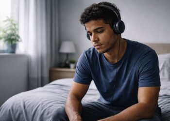 Um jovem com anedonia enquanto ouve música