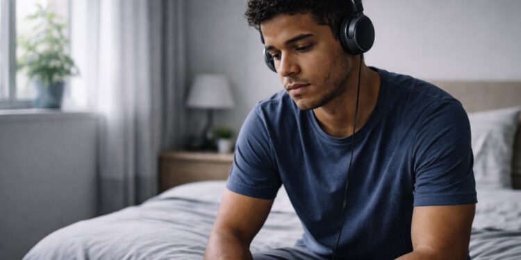Um jovem com anedonia enquanto ouve música