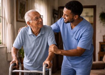 Um senhor recebendo auxílio após a aposentadoria