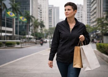 Uma mulher anda na rua preocupada com sequestro-relâmpago em plena luz do dia