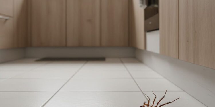 Barata de barriga para cima em uma cozinha