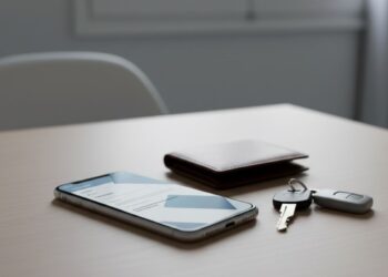 CNH Digital no celular e uma carteira com chave de carro