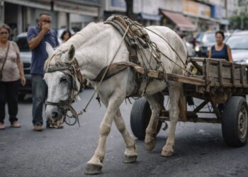 Um cavalo carrega uma carroça antes da aprovação da nova lei na Câmara