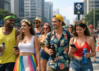 Grupo de amigos no Carnaval 2026 em São Paulo