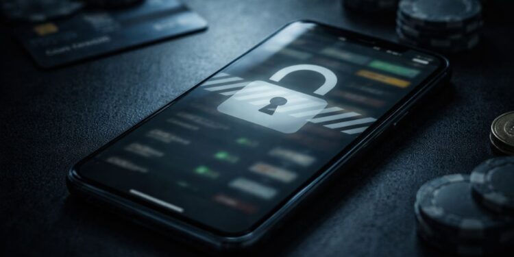 Um celular com cadeado representando o bloqueio na casa de apostas