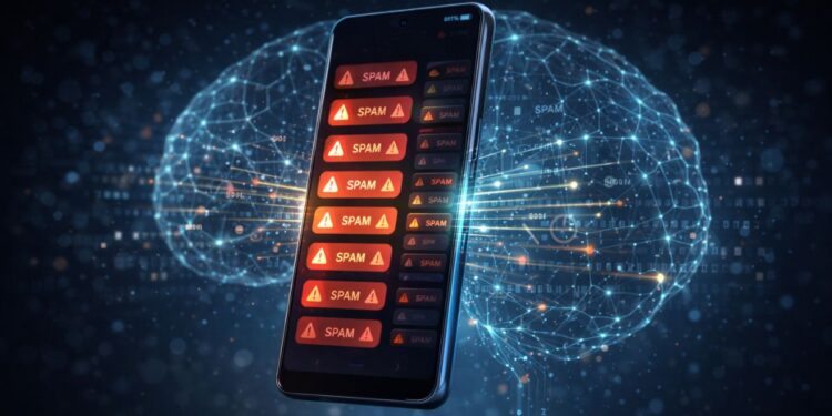 Chamadas de Spam em um celular e a representação do cérebro atrás