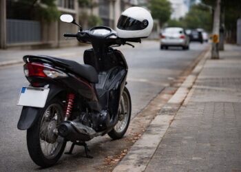 Um dos ciclomotores estacionados na rua
